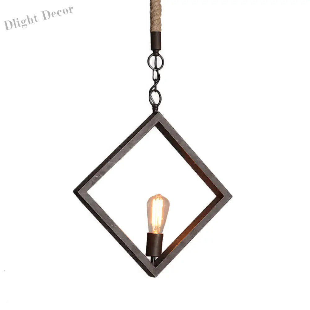 Claire Style Black Metal Ceiling Light With Rope Accent - Industrial Charm