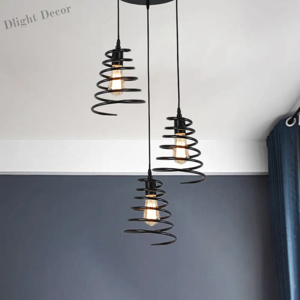 Clara’s Industrial Chic 3 - Light Pendant Light Black / Round