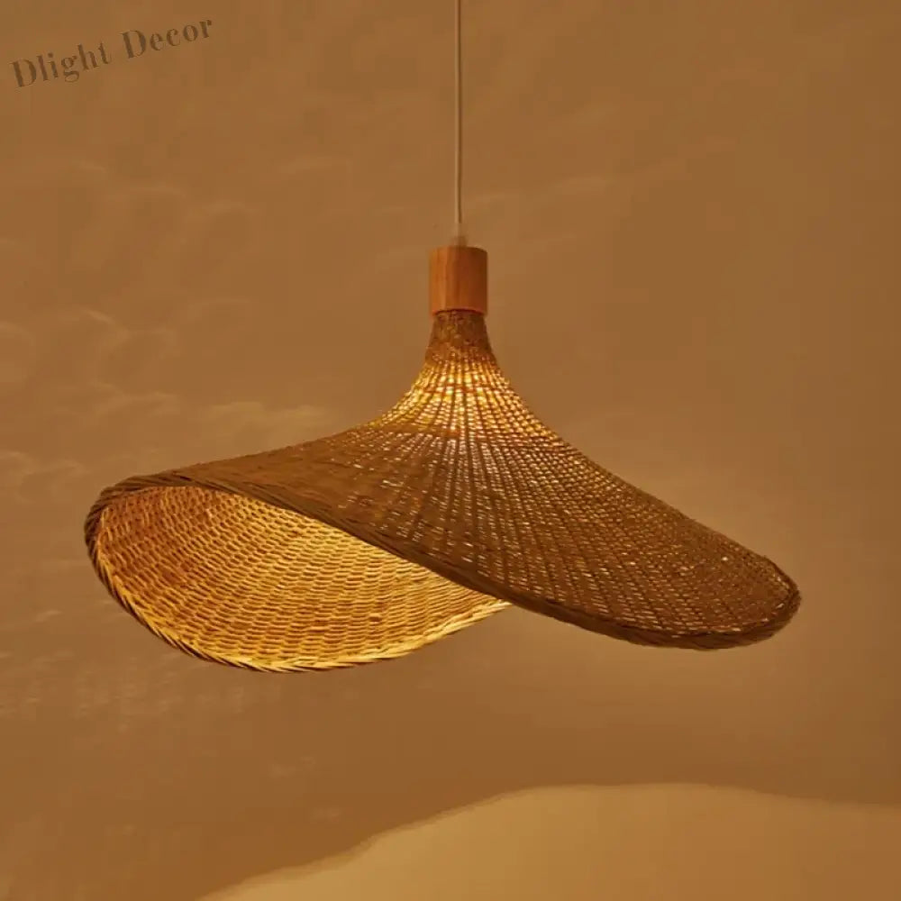 Classic Straw Hat Handmade Bamboo Pendant Lamp - Retro Rattan Led Chandelier For Home Decoration In