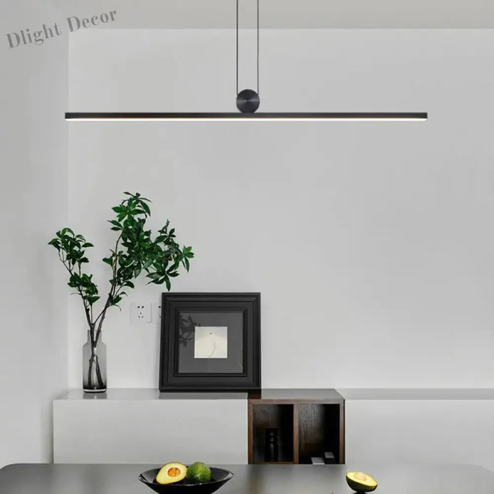 Contemporary Led Strip Pendant Lights - Stylish Black Chandelier For Living Dining Room And Kitchen