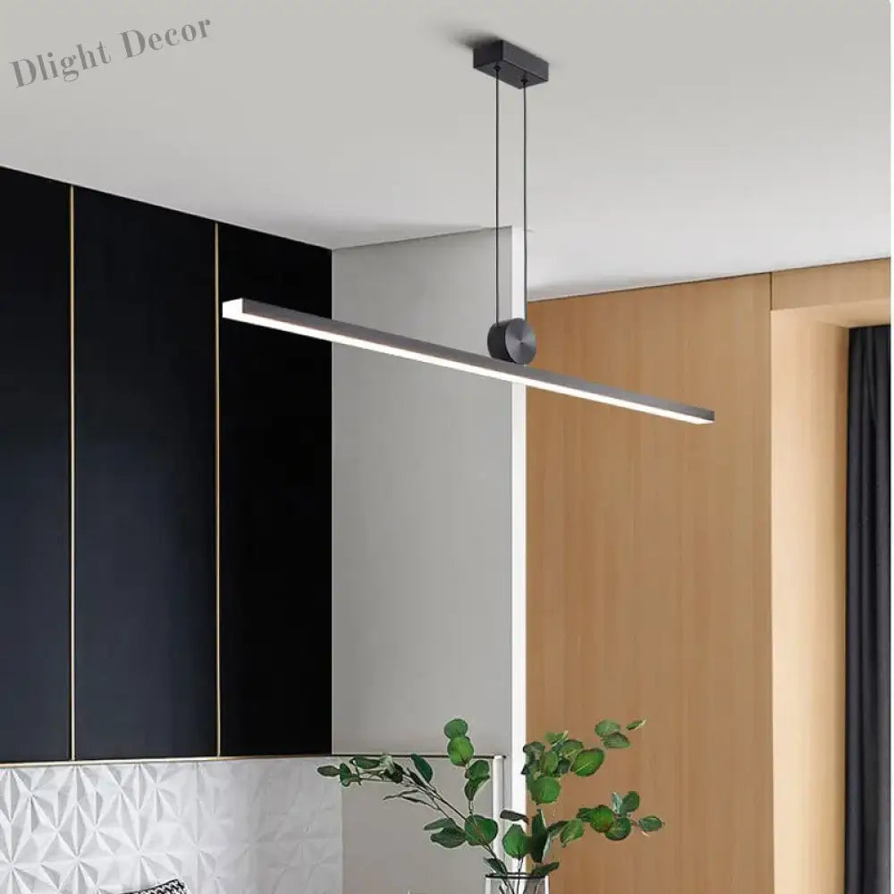 Contemporary Led Strip Pendant Lights - Stylish Black Chandelier For Living Dining Room And Kitchen