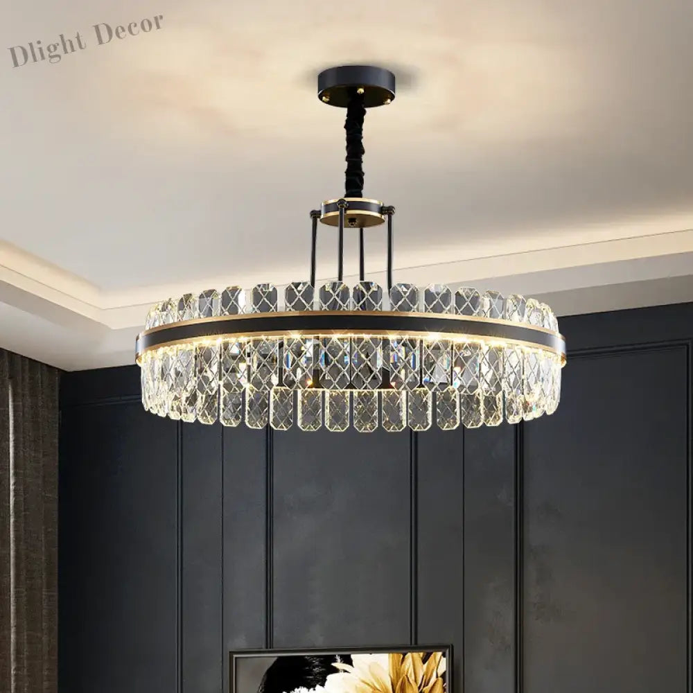 Crystal Chandelier - Modern Minimalist Led Black Leather Design For Living Rooms Bedrooms And