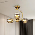 Daphne’s Mid - Century Charm: Amber Glass Orb Semi - Flush Chandelier Ceiling Light