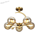 Daphne’s Mid - Century Charm: Amber Glass Orb Semi - Flush Chandelier Ceiling Light