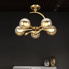 Daphne’s Mid - Century Charm: Amber Glass Orb Semi - Flush Chandelier Ceiling Light