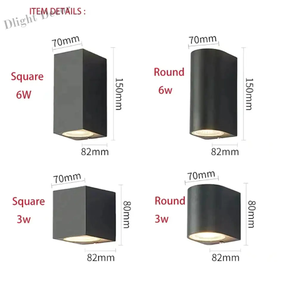 Déborah’s 3W/6W Led Aluminum Wall Lamp - Modern Square Outdoor Waterproof Sconce Bl22 Warm White