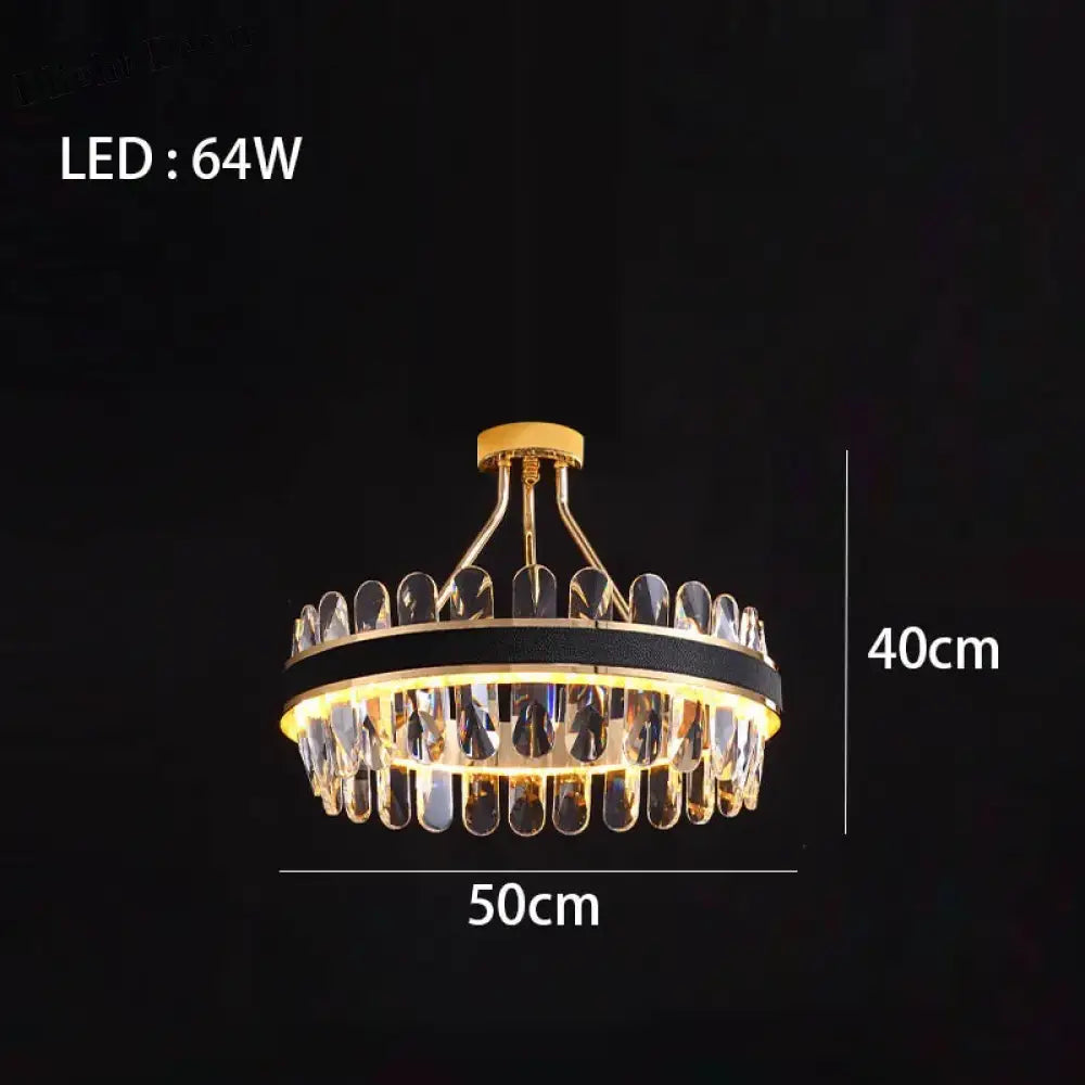 Dimmable Led Crystal Oval Ceiling Chandeliers - Black Leather Luxury Lustres For Dining Room Decor