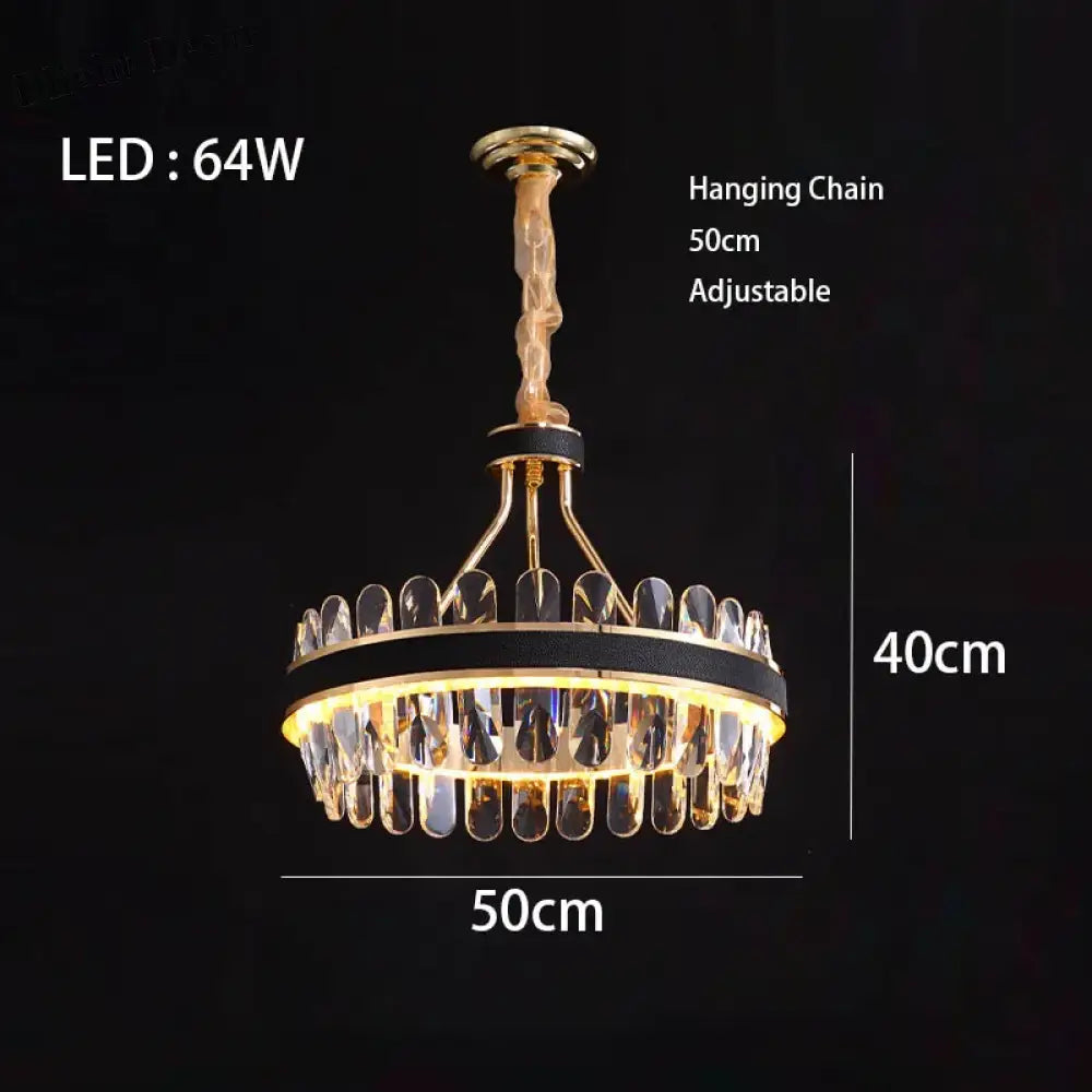 Dimmable Led Crystal Oval Ceiling Chandeliers - Black Leather Luxury Lustres For Dining Room Decor