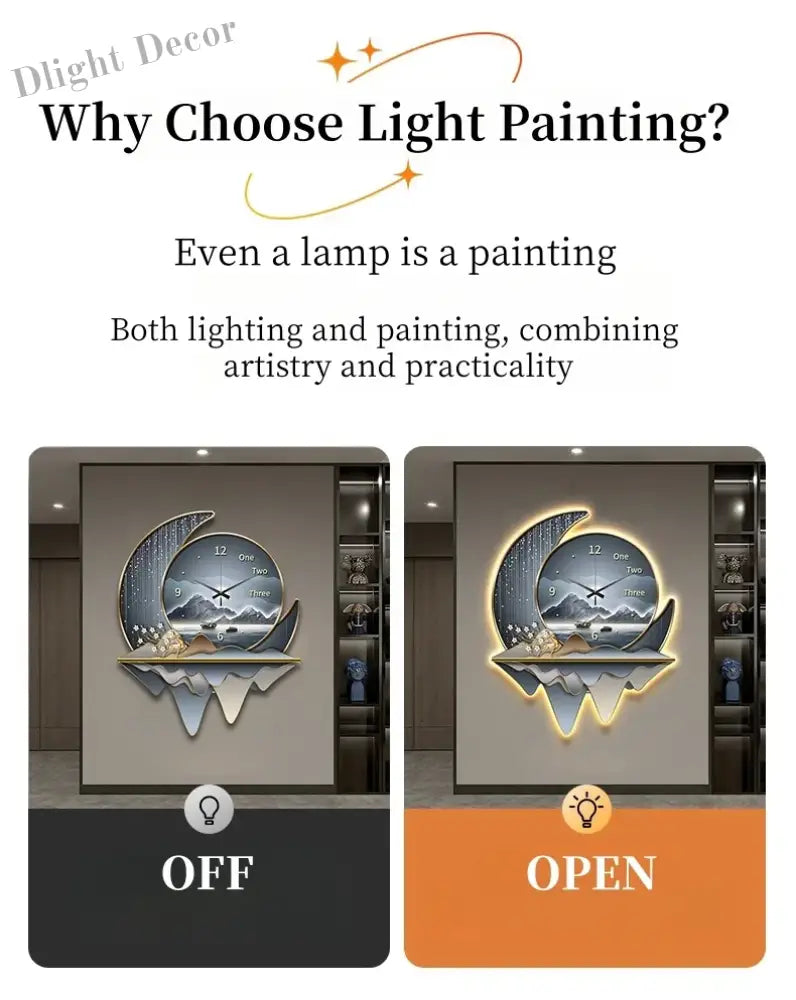 Dlight Decor Clock Wall Light with Luxury Crystal Glow Wall Art