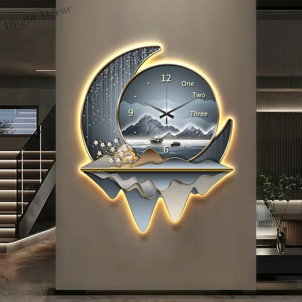 Dlight Decor Clock Wall Light with Luxury Crystal Glow D / 70x58cm / Remote dimming|With lamp Wall Art