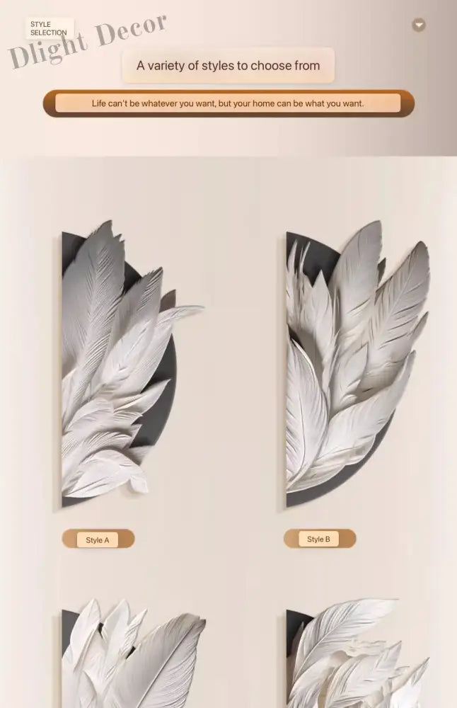 Dlight Decor Feather Mural LED Light for Entry Walls Wall Art
