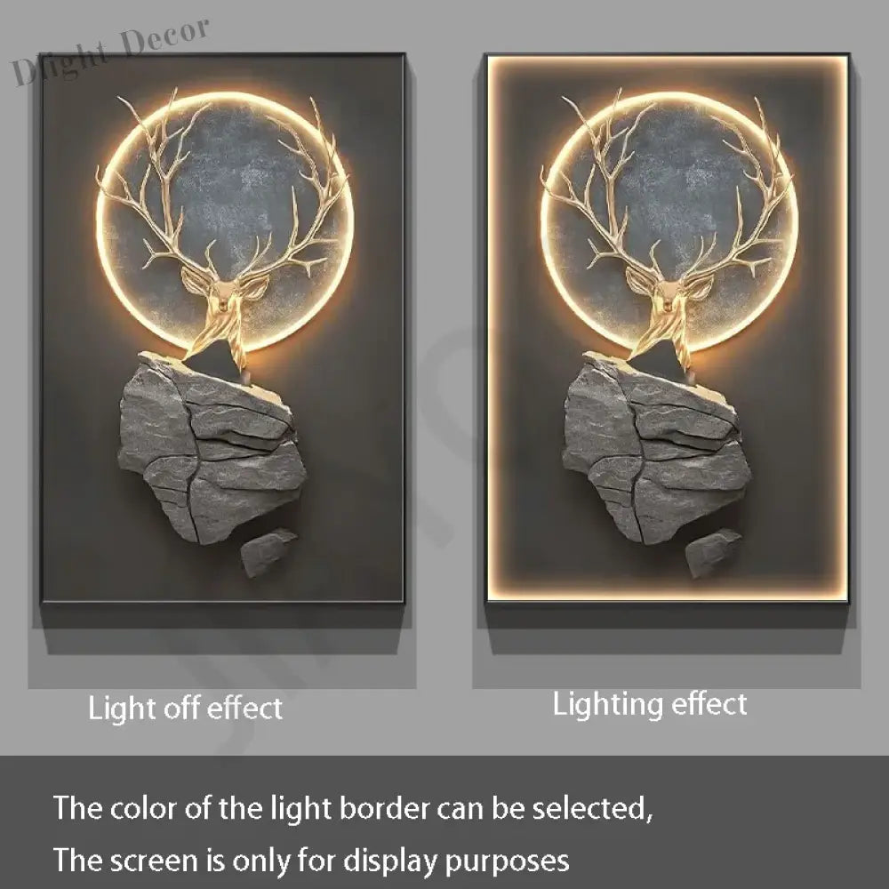 Dlight Decor Reindeer Wall Glow for Luxe Entry Spaces A / 120X30CM / Dimmable cool light|Gold border Wall Art