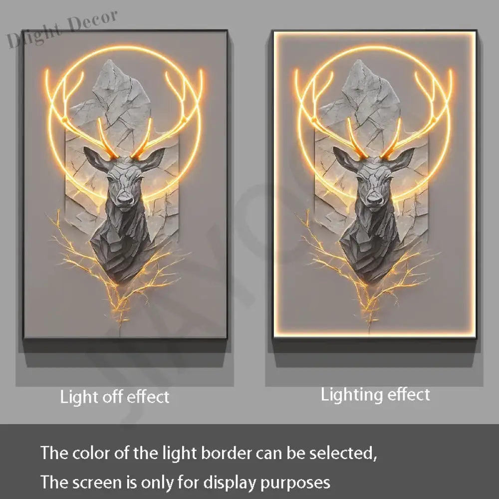 Dlight Decor Reindeer Wall Glow for Luxe Entry Spaces C / 120X60CM / Dimmable warm light|Gold border Wall Art