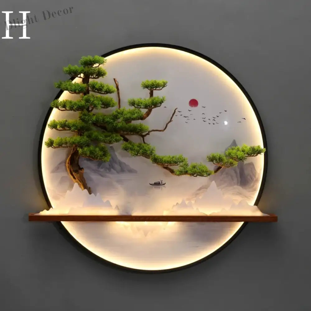 Dlight Decor Round 3D LED Wall Art Light H / Dia 80cm / Dimmable warm light|Black border Wall Art