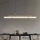 Eden Chandelier - Modern Long Tube Pendant Lamp In Black And Gold With Leather Accents For Kitchen