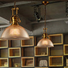 Edison’s Industrial Embrace: Brass Bowl Pendant Lamp With Ribbed Glass