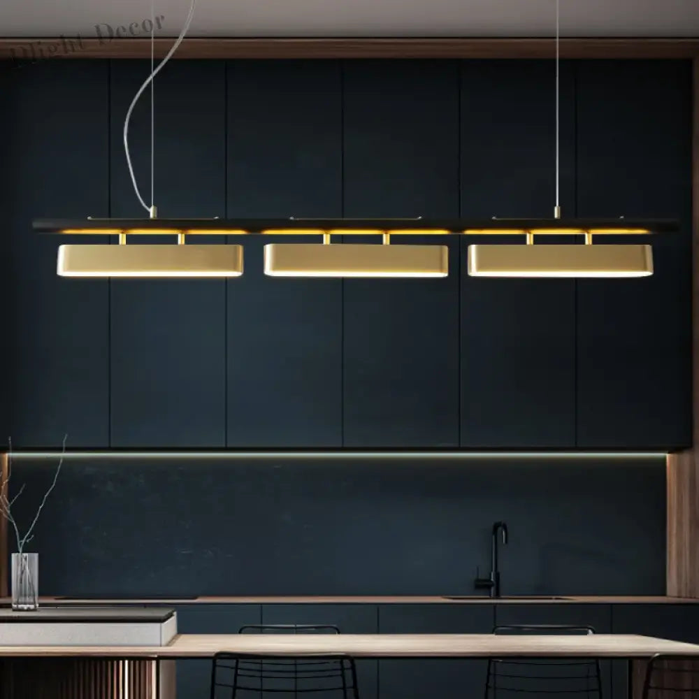 Elegant Black And Gold Led Chandelier - Contemporary Lighting For Dining Kitchen Rooms Pendant