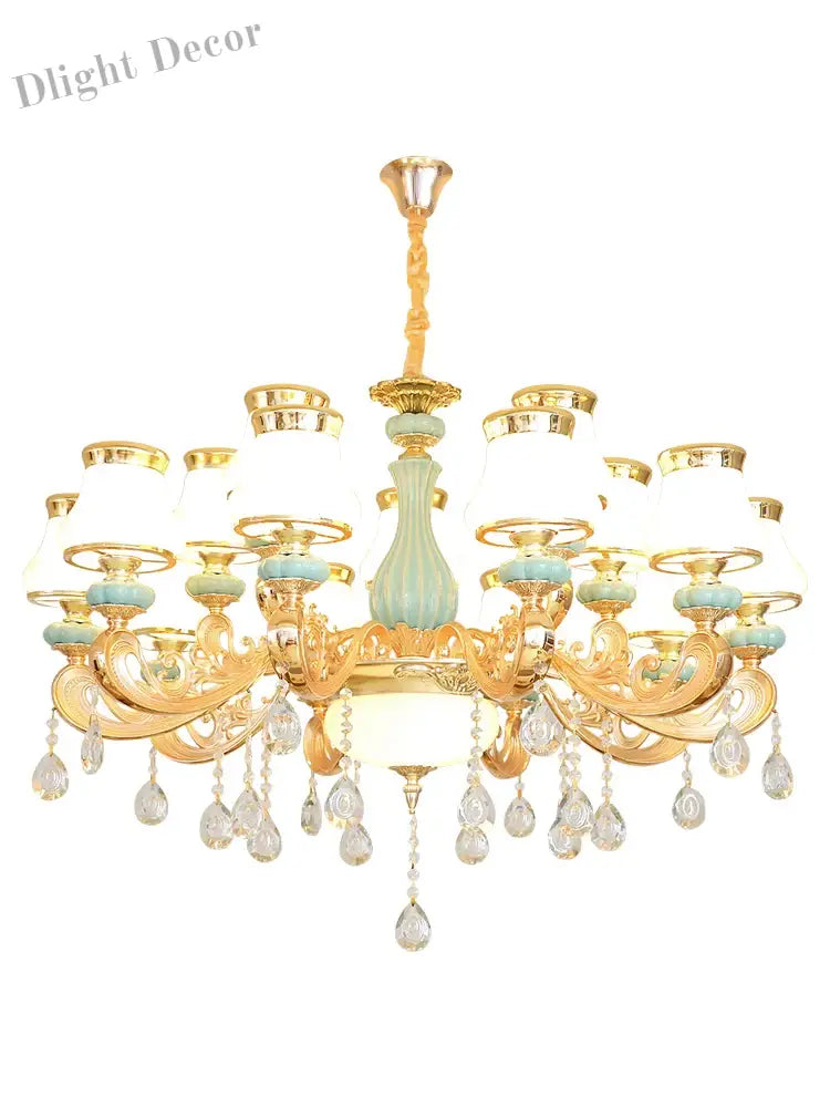 Elegant Blue Ceramic European Crystal Chandelier - Perfect For Living Rooms Dining And Bedrooms