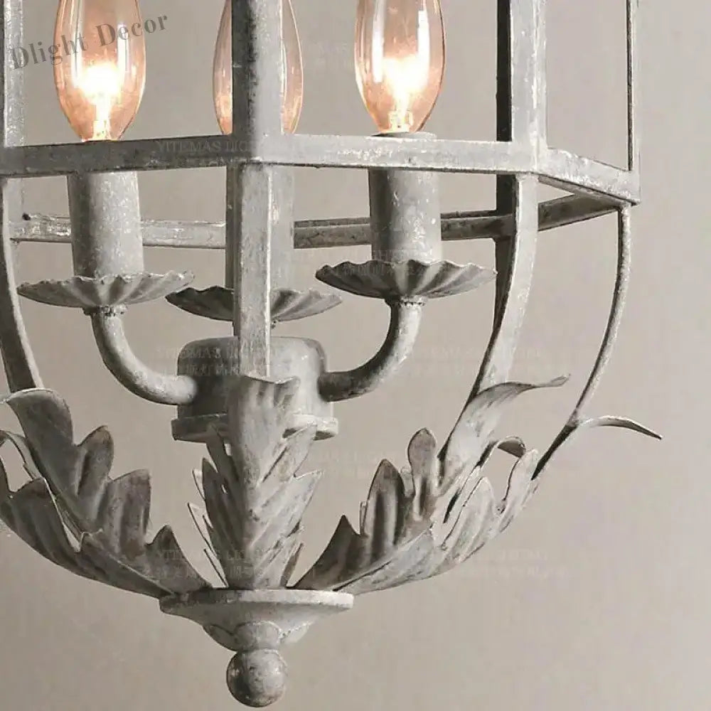 Elegant Candle Chandelier - Vintage Grey Metal Lighting Fixture For Unique Home Decor In Dining