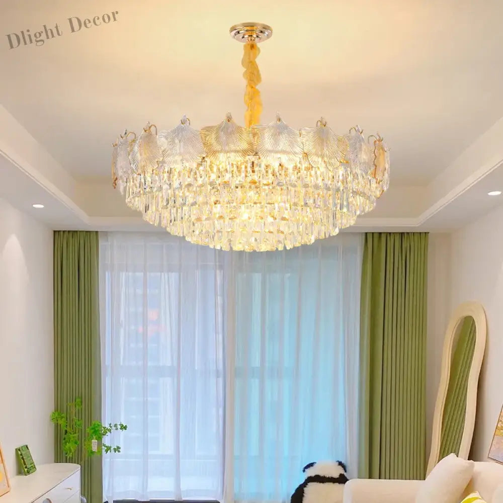 Elegant Crystal Ceiling Chandelier With Led Lighting - Luxury Home Decoration For Living Rooms