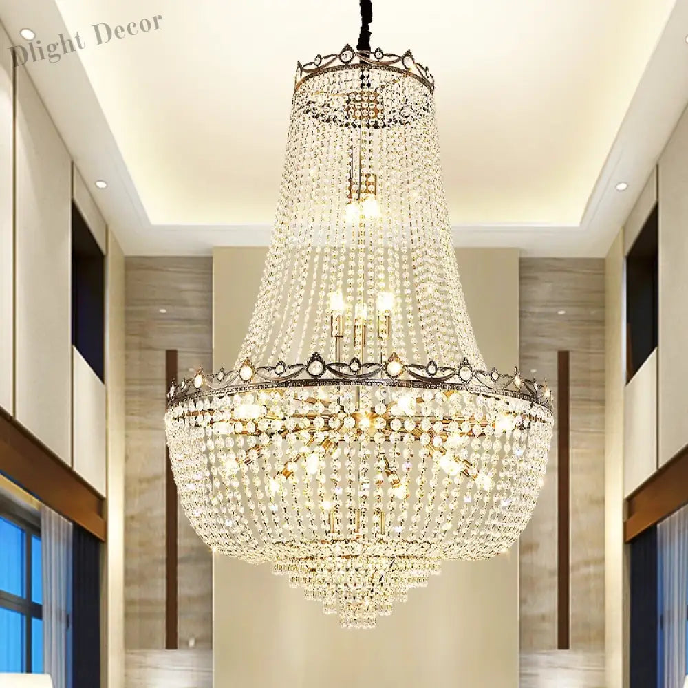 Elegant Crystal Chandelier For Duplex Buildings - A Modern Luxury Fixture Living Rooms Dining