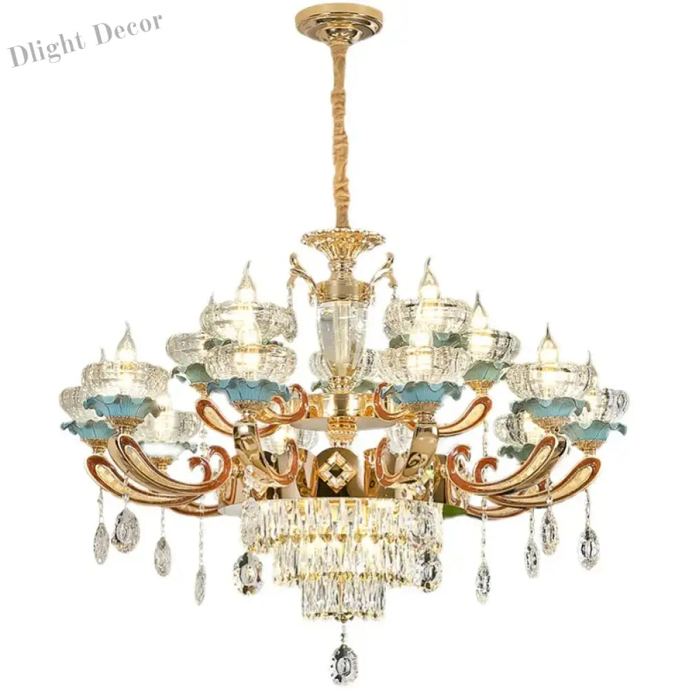 Elegant European Crystal Ceramic Chandelier - A Modern Light Luxury Fixture For Living Rooms