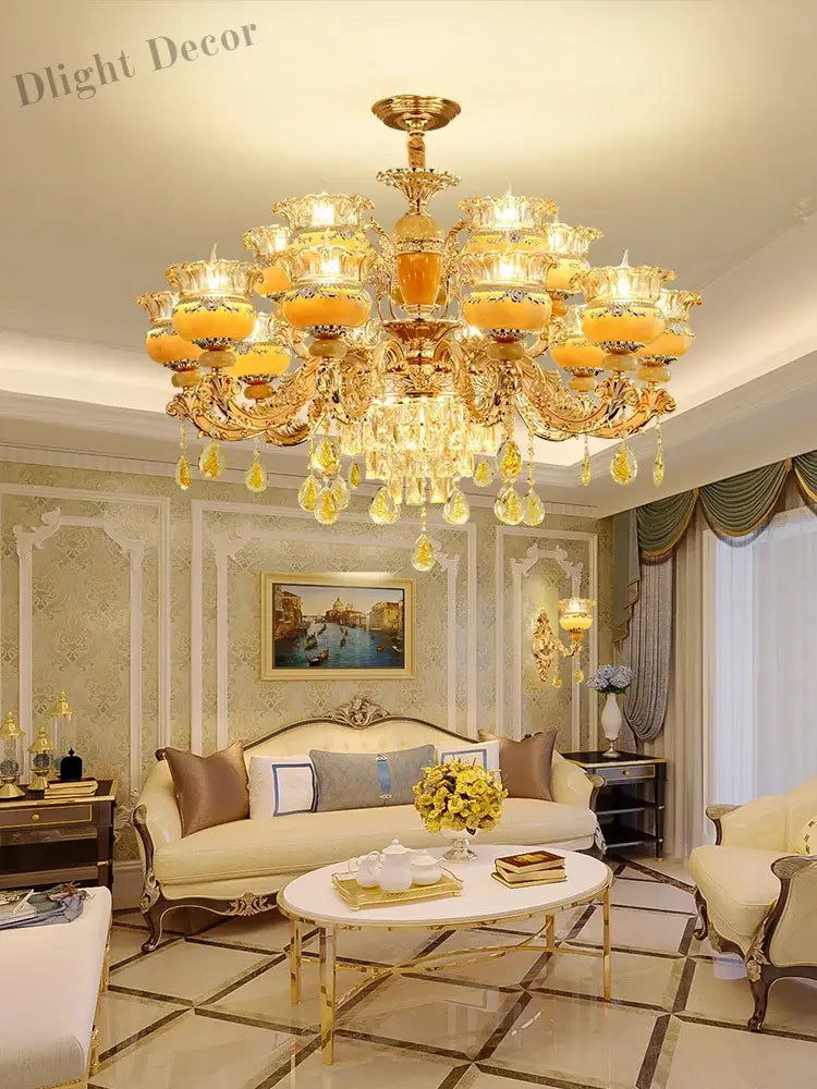 Elegant European Style Crystal Chandelier - A Luxurious Jade - Inspired Main Lamp For Living Rooms