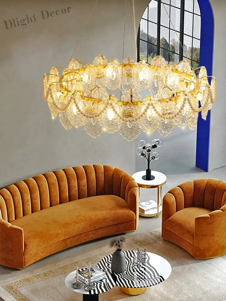 Elegant French Light Luxury Glass Chandelier - Modern Golden Rectangular Dining Room And Living