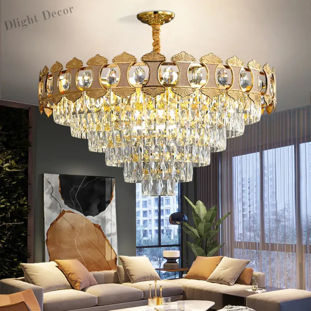 Elegant Golden Crystal Chandelier - Perfect For Master Bedrooms Living Rooms And Dining Creating An