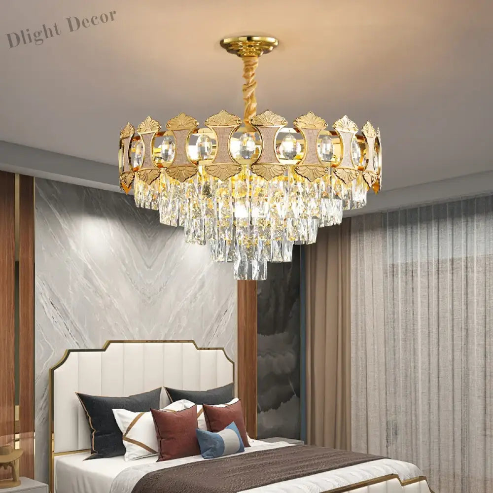 Elegant Golden Crystal Chandelier - Perfect For Master Bedrooms Living Rooms And Dining Creating An