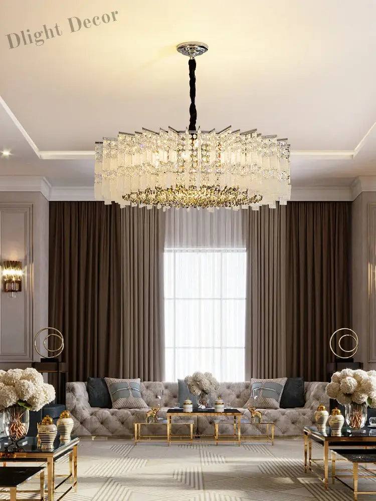 Elegant Led Crystal Chandelier For Luxurious Living Rooms - Chrome/Gold Round Design Perfect Indoor