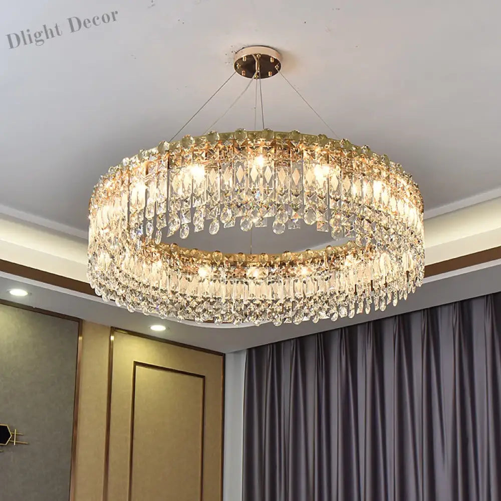 Elegant Led E14 Postmodern Gold Chandelier - A Ring Tassel Crystal Fixture For Dining Rooms Adding