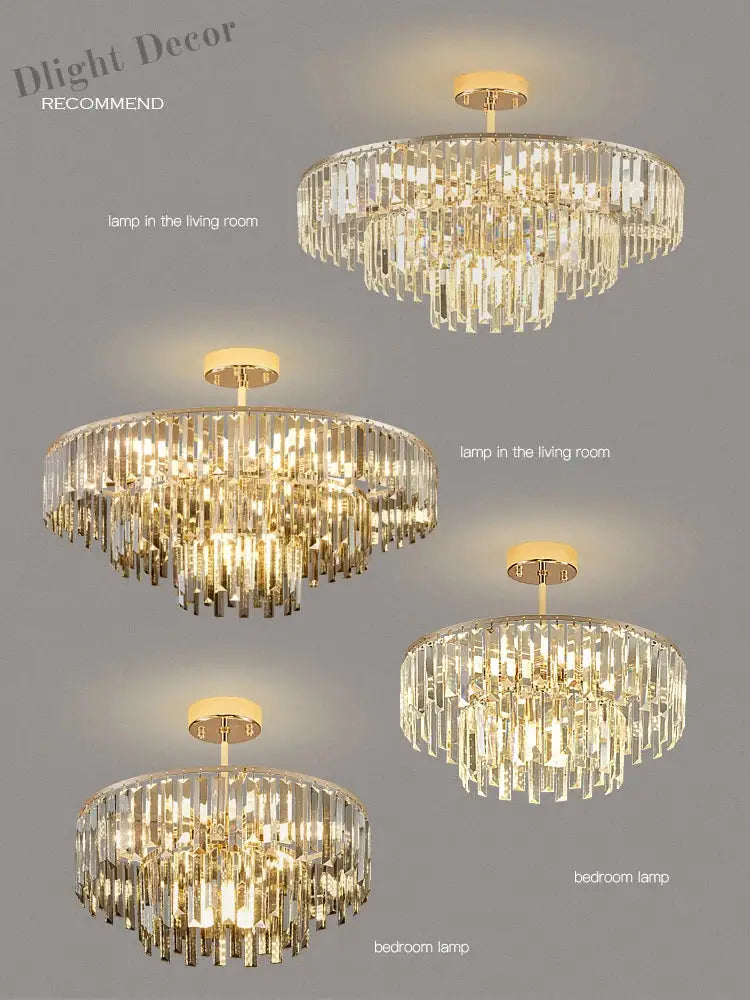 Elegant Modern Crystal Gold Chandelier - Round Smoked Gray Design Perfect For Luxury Living Rooms