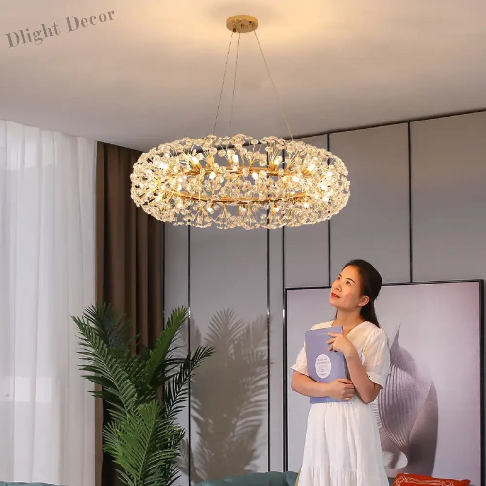 Elegant Modern Gold K9 Crystal Hanging Chandelier - A Luxury Led Fixture For Living And Dining