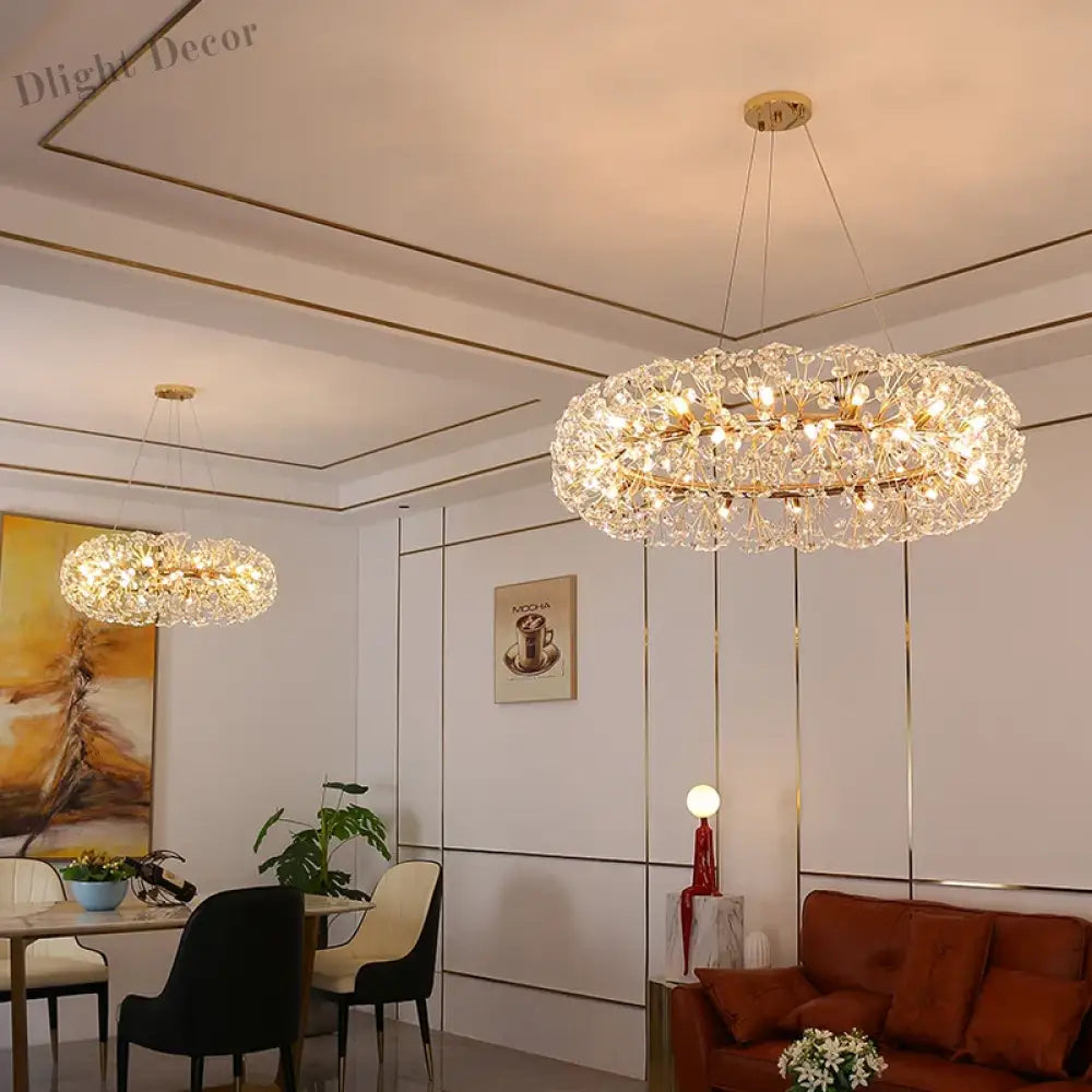 Elegant Modern Gold K9 Crystal Hanging Chandelier - A Luxury Led Fixture For Living And Dining