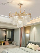 Elegant Modern Minimalist Crown K9 Crystal Chandelier - A Round Golden Fixture For Living Rooms And