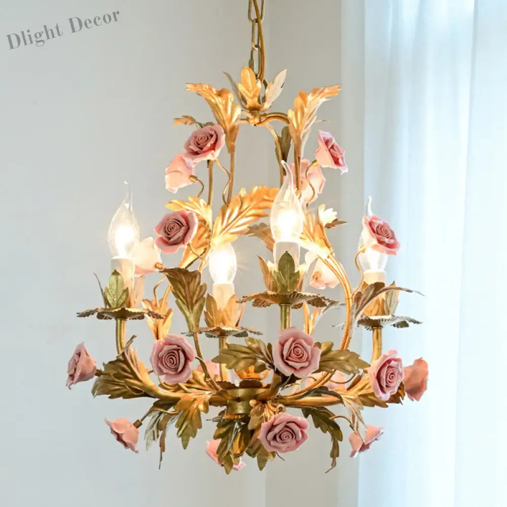 Elegant Nordic Rose Copper Chandelier - Led Illumination For Luxury Living Chandelier