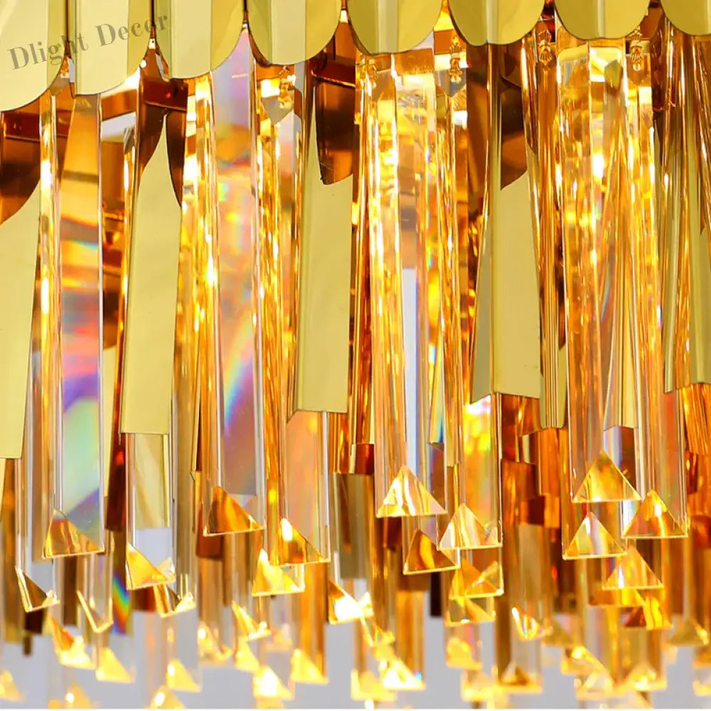 Elegant Post - Modern Crystal Chandelier - Stainless Steel Golden Round Lighting For Living Rooms