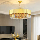 Elegant Post - Modern Crystal Chandelier - Stainless Steel Golden Round Lighting For Living Rooms