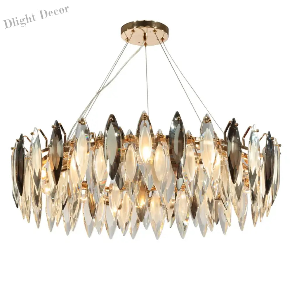 Elegant Round Gold Led Crystal Chandelier - A Modern Luxury Lighting Fixture For Dining Rooms