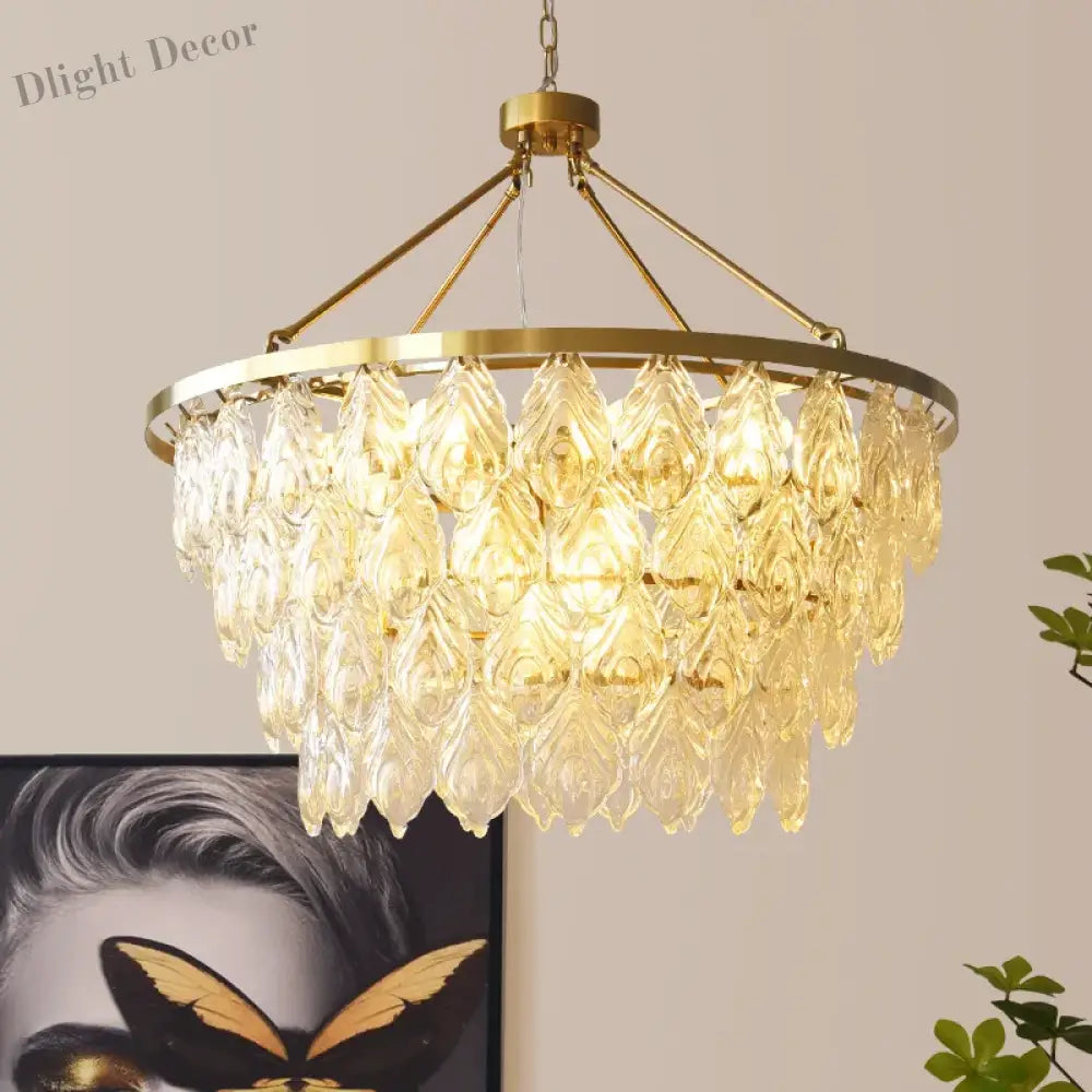 Elegant Round Water Drop Golden Chandelier - A Postmodern Light Luxury Fixture For Living Rooms