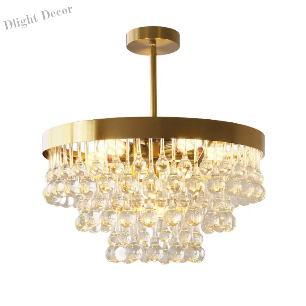 Elegant Round Water Drop Golden Chandelier - A Postmodern Light Luxury Fixture For Living Rooms