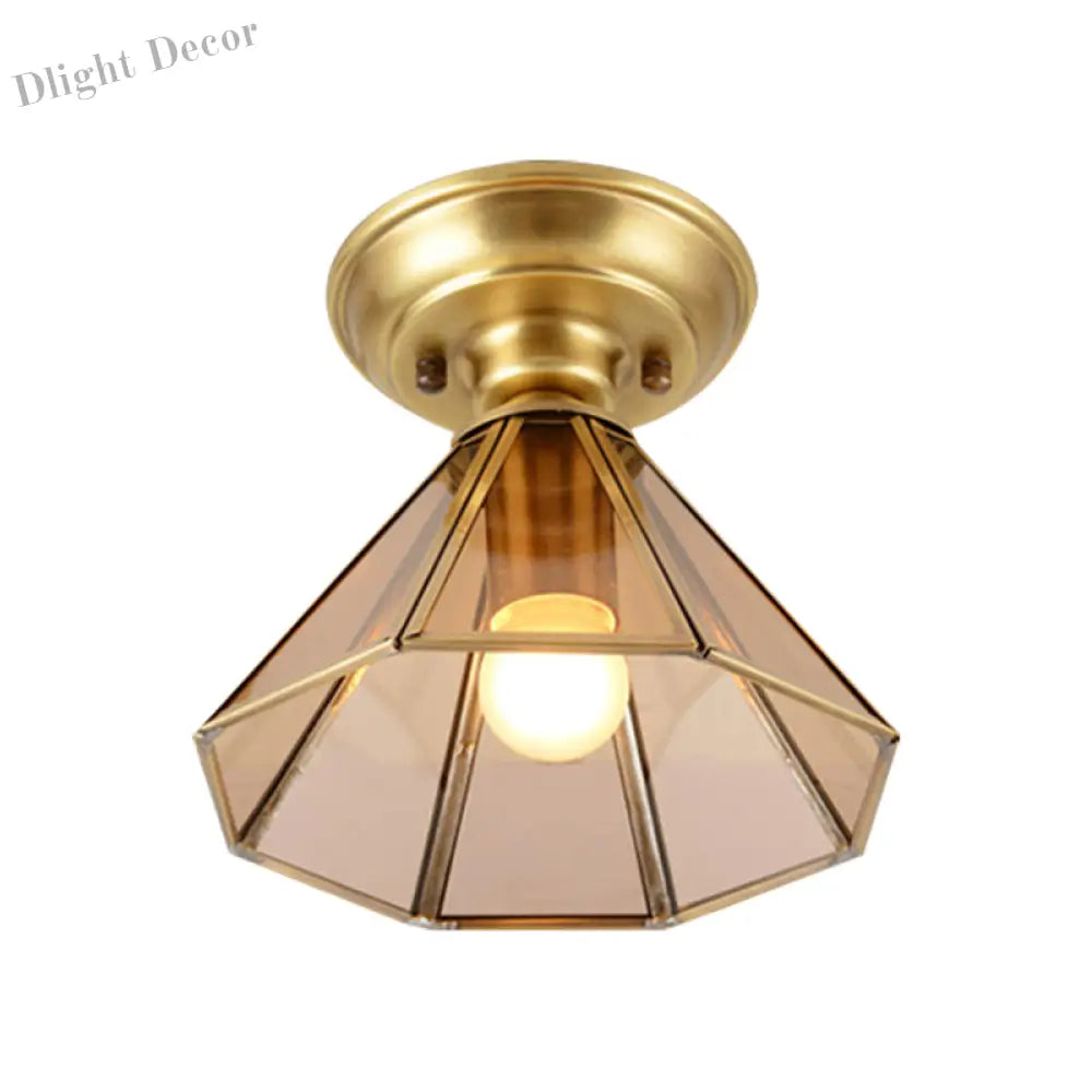 Élise Beveled Glass Flush Mount Ceiling Light With Colonial Brass Cone Design