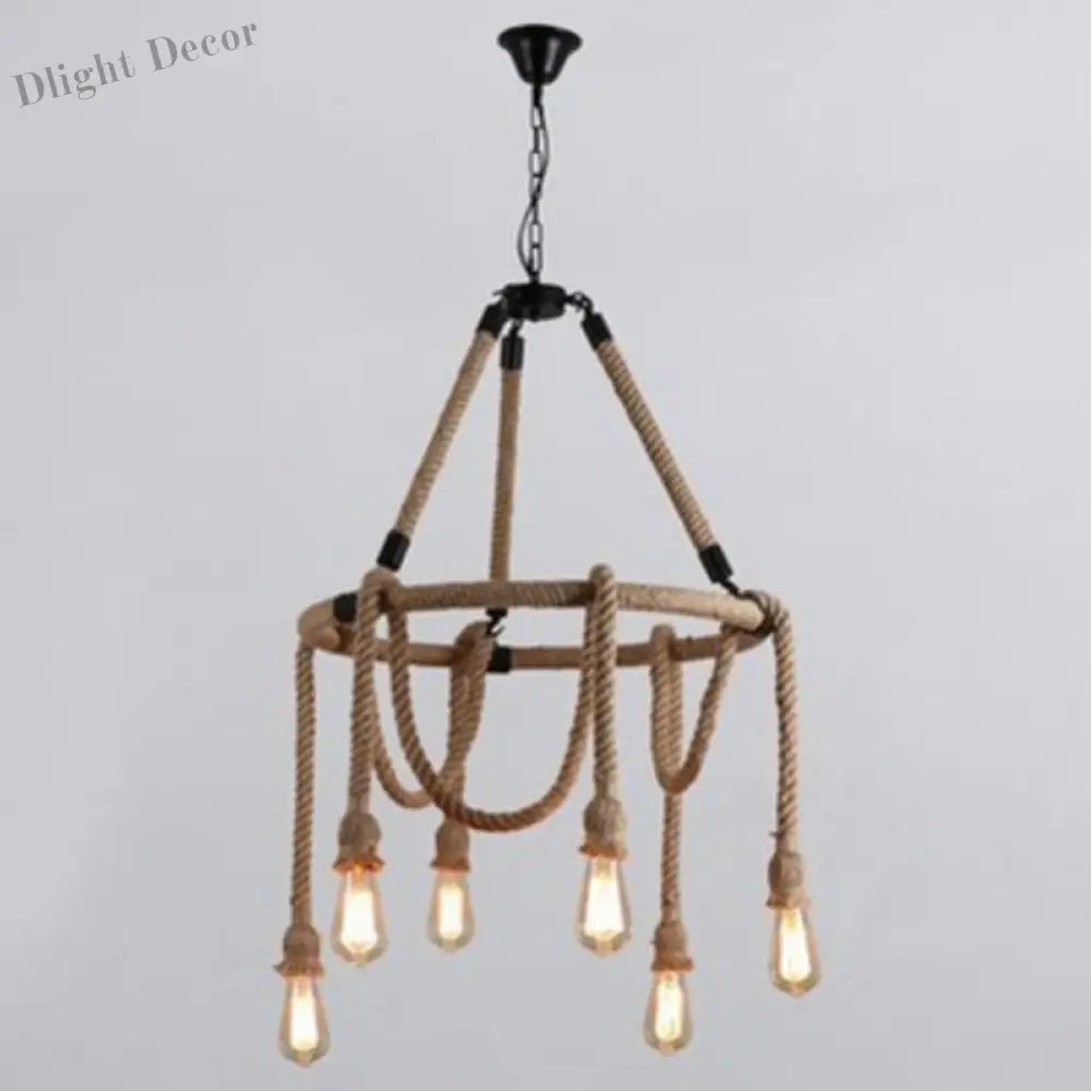 Embrace Exposed Bulb Elegance: The Antiqued Beige Hemp Rope Chandelier Pendant Lighting