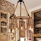 Embrace Exposed Bulb Elegance: The Antiqued Beige Hemp Rope Chandelier Pendant Lighting