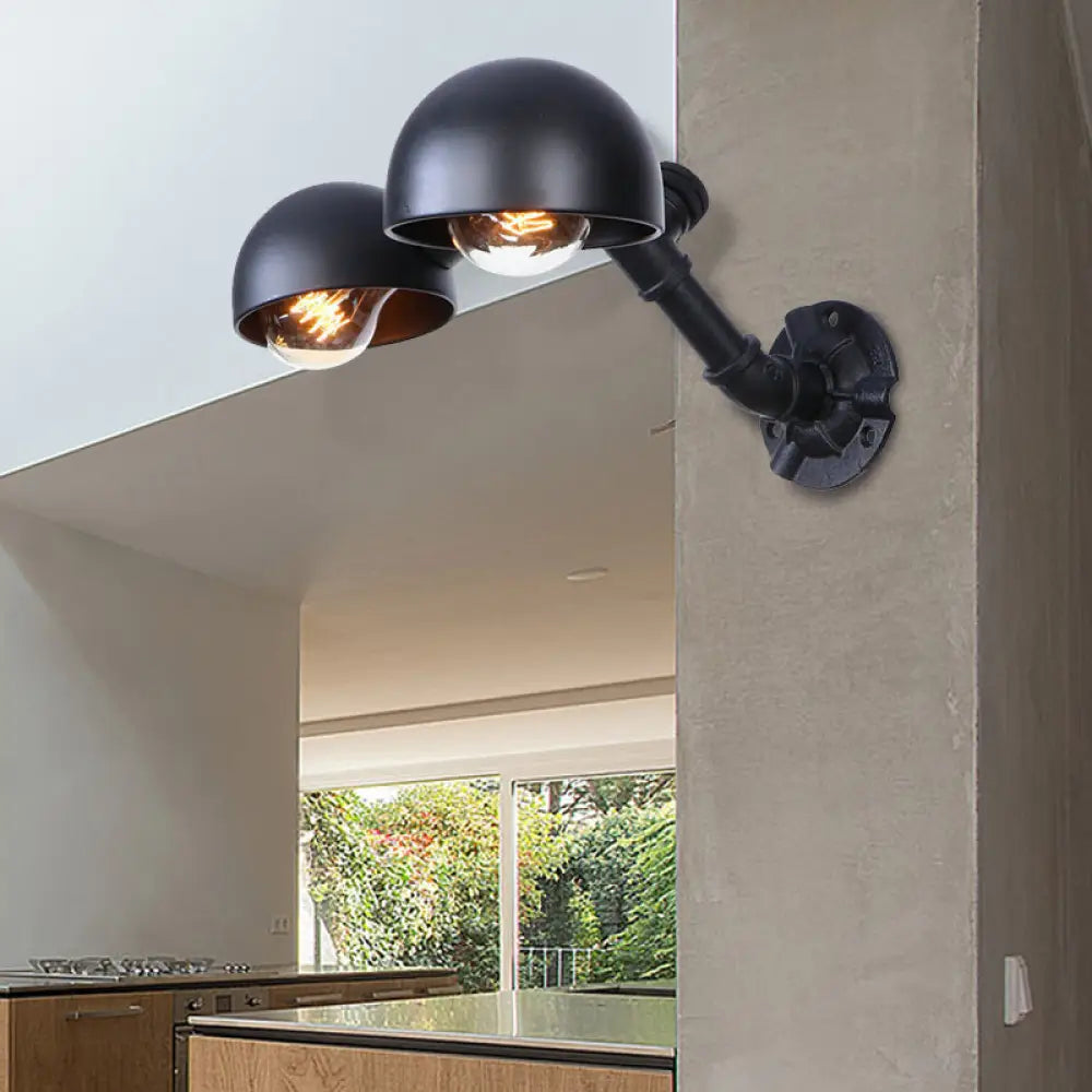 Embrace Industrial Charm: The Vintage Bowl Shade Wall Sconce Black / A