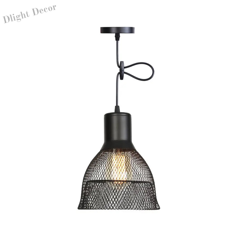 Ethan’s Industrial Wire Mesh Pendant Lamp: A Touch Of Charm Black / Bell