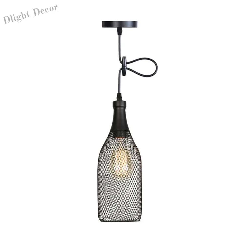 Ethan’s Industrial Wire Mesh Pendant Lamp: A Touch Of Charm Black / Bottle