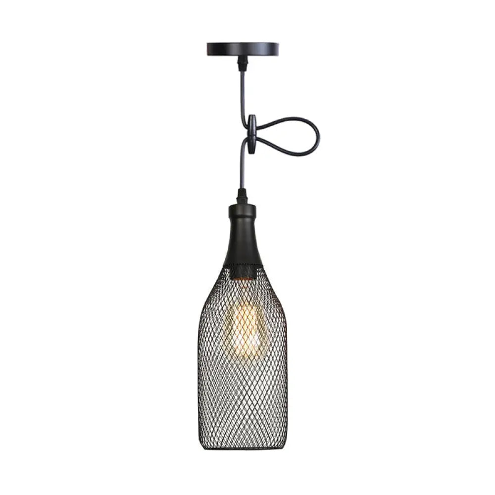 Ethan’s Industrial Wire Mesh Pendant Lamp: A Touch Of Charm Black / Bottle