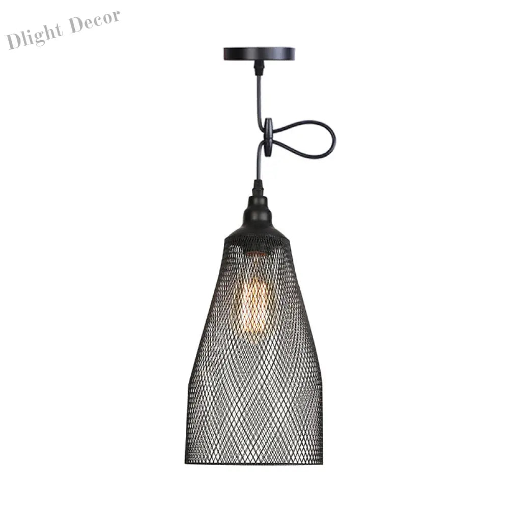 Ethan’s Industrial Wire Mesh Pendant Lamp: A Touch Of Charm Black / Cone